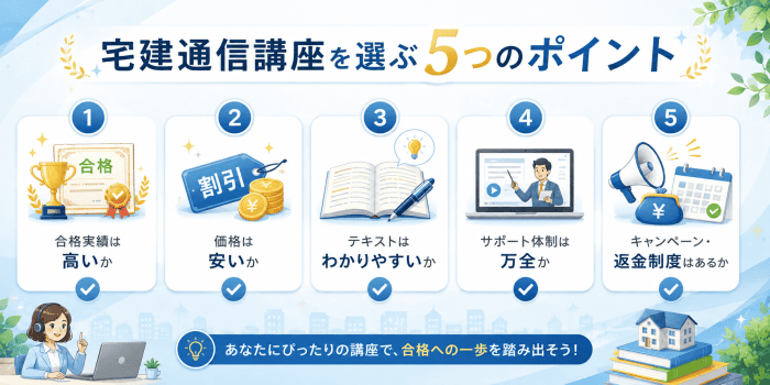 宅建通信講座を選ぶポイントイラスト図