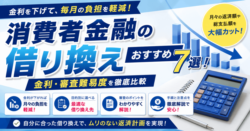 消費者金融の借り換えおすすめ7選！金利・審査難易度を比較