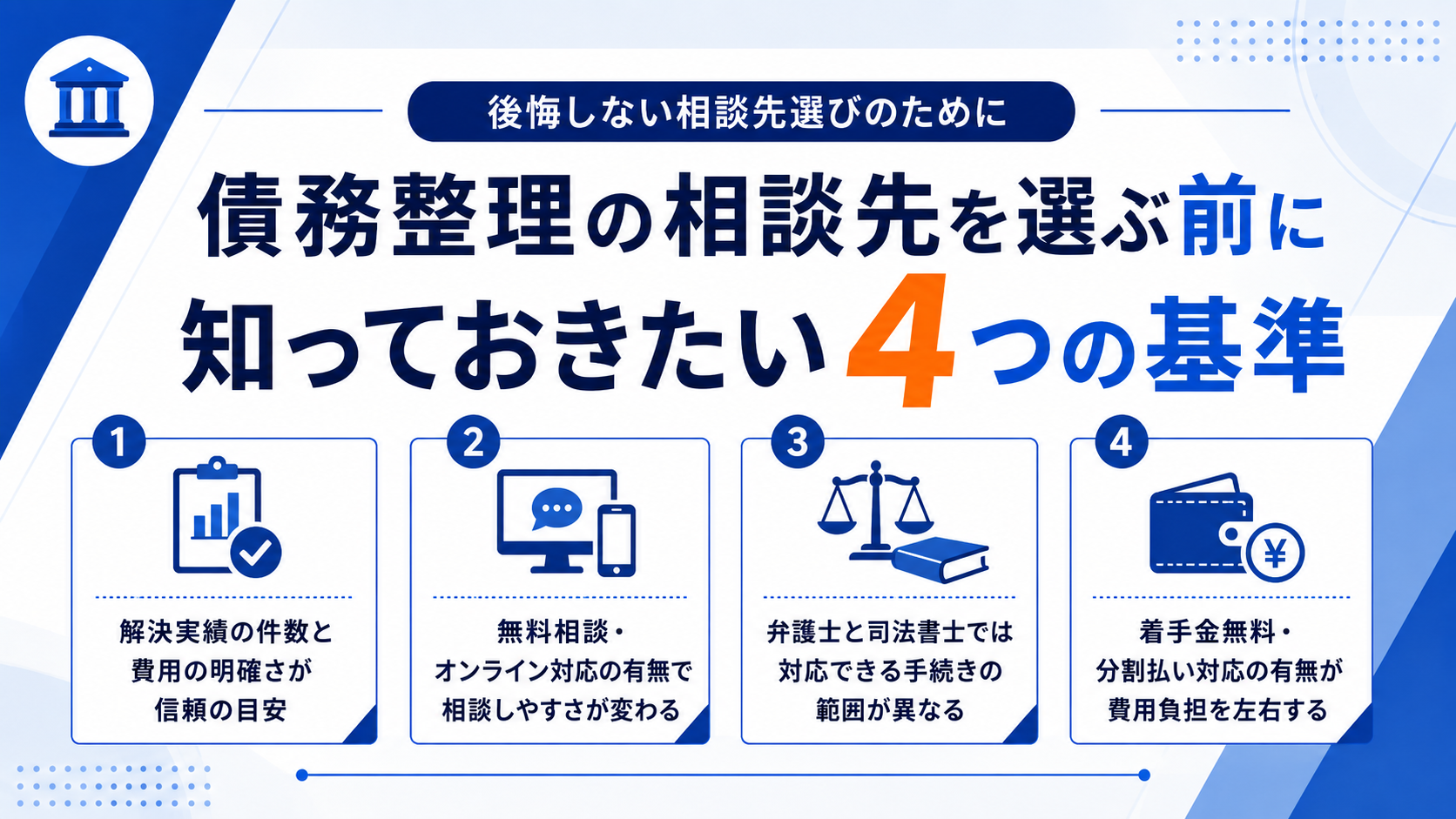 債務整理の相談先を選ぶ前に知っておきたい4つの基準