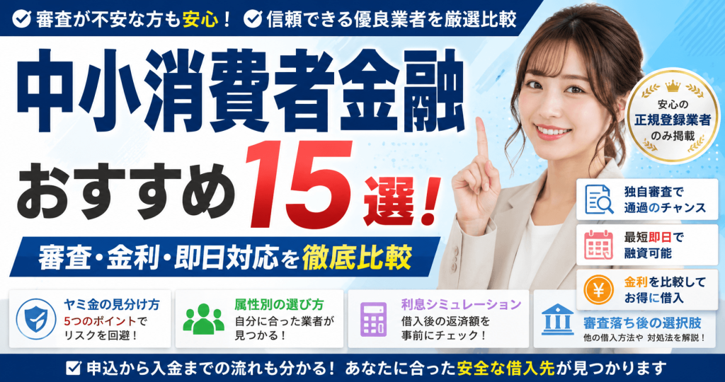 中小消費者金融おすすめ15選!審査や金利・即日対応を比較