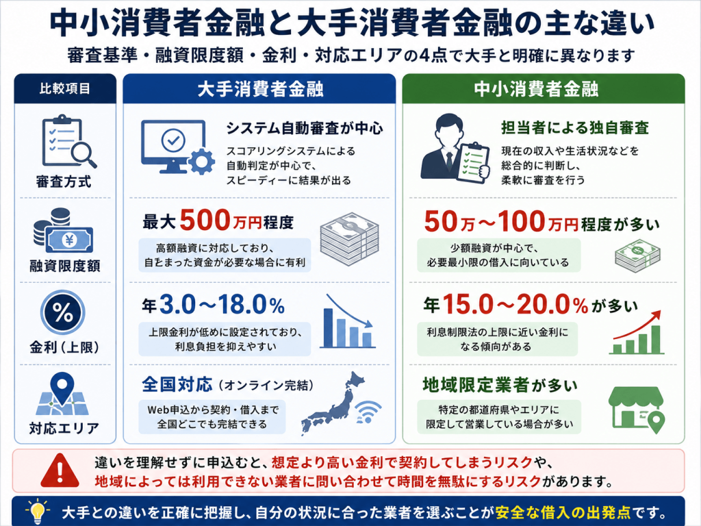 中小消費者金融と大手消費者金融の主な違い画像