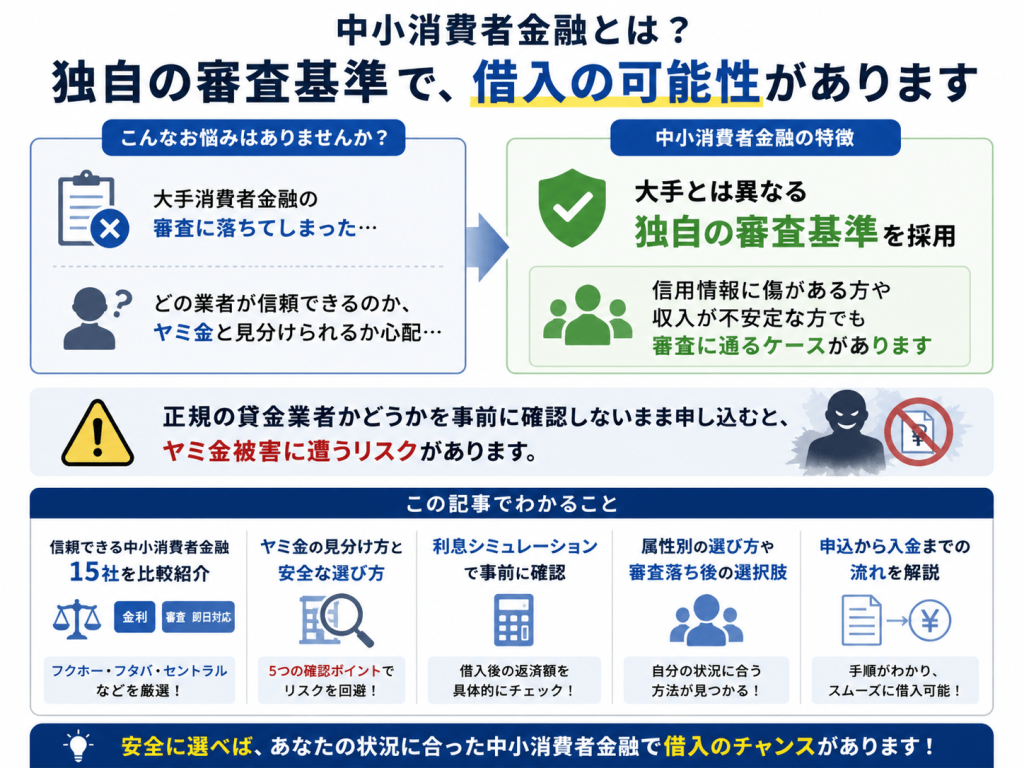 中小消費者金融とは独自の審査基準で借入の可能性があることを示す画像